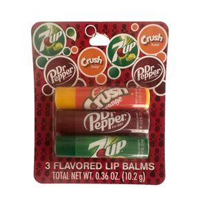 1 Set Taste Beauty Lip Balm 3pc Set Dr. Pepper, Orange Crush, 7-UP Soda Flavors